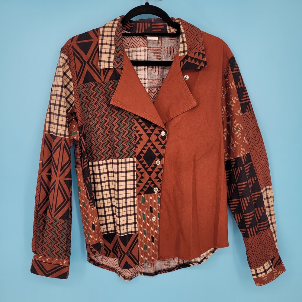 Vintage Roughrider by Circle T Womens Medium southWestern Aztec Patchwork Brown